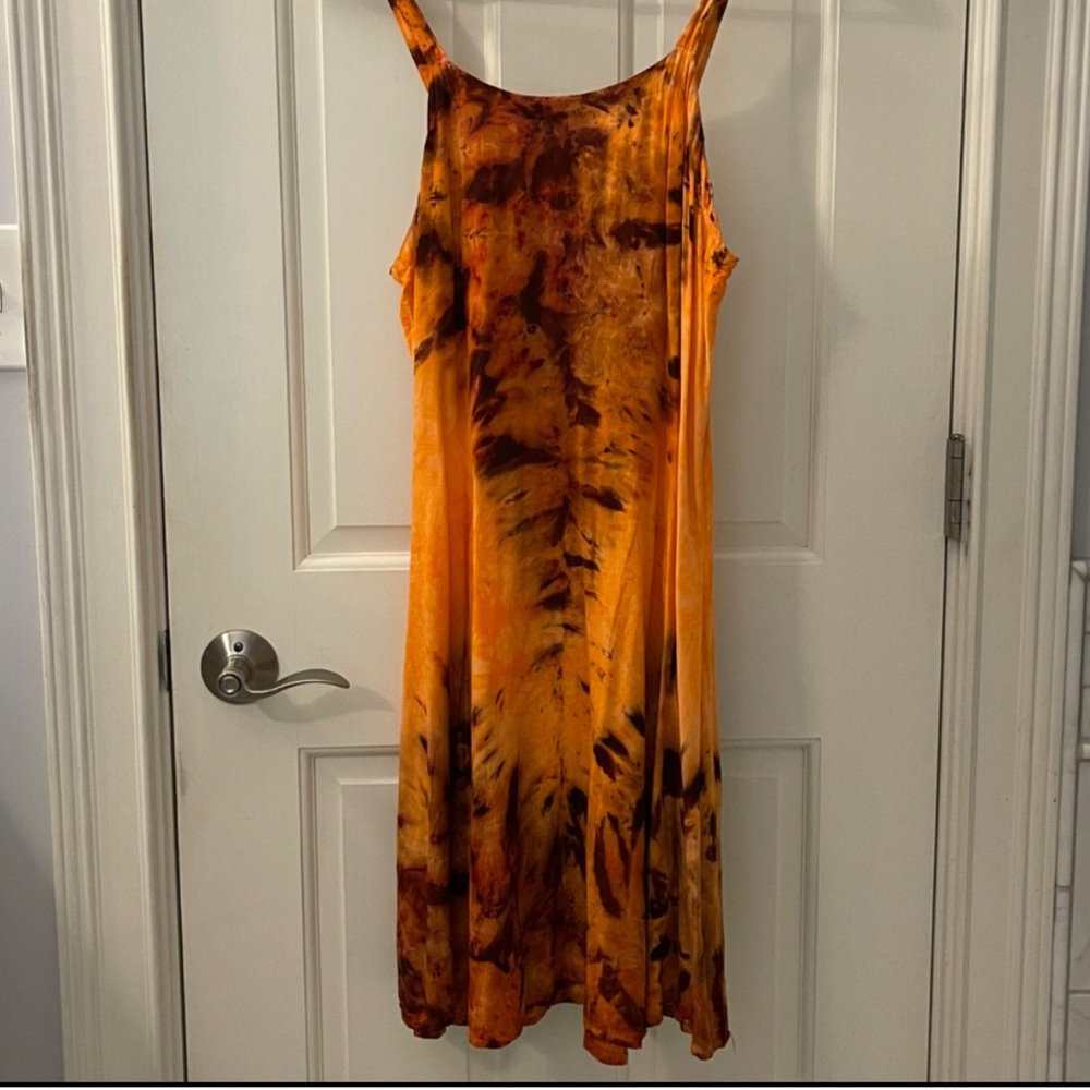 Hand-dyed Sleeveless Orange Tie-Dye Dress